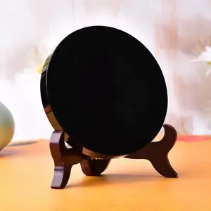 Black Obsidian Scrying Mirror with Stand Feng Shui Alchemy 60Mm Reflective Surface for Divination Energy Enhancement Yoga