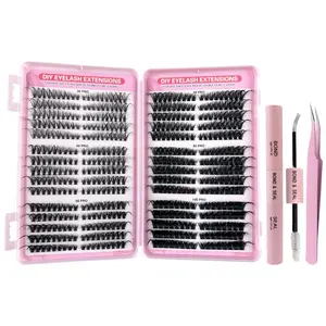 3 in 1 set 540 pcs Fluffy Lash Clusters Eyelash Extensions Kit with Tweezers Bond & Seal 8-16mm Light Volume Wispy Professional Makeup Lashes Easy DIY Non Irritating High Quality 3D Lash Bottom Supplies Set
