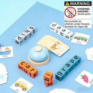 Wooden Word Card Puzzle Toy, Montessori Early Education Magic Cube Board Game, Multiplayer Competitive Table Game, Montessori Puzzles Gift