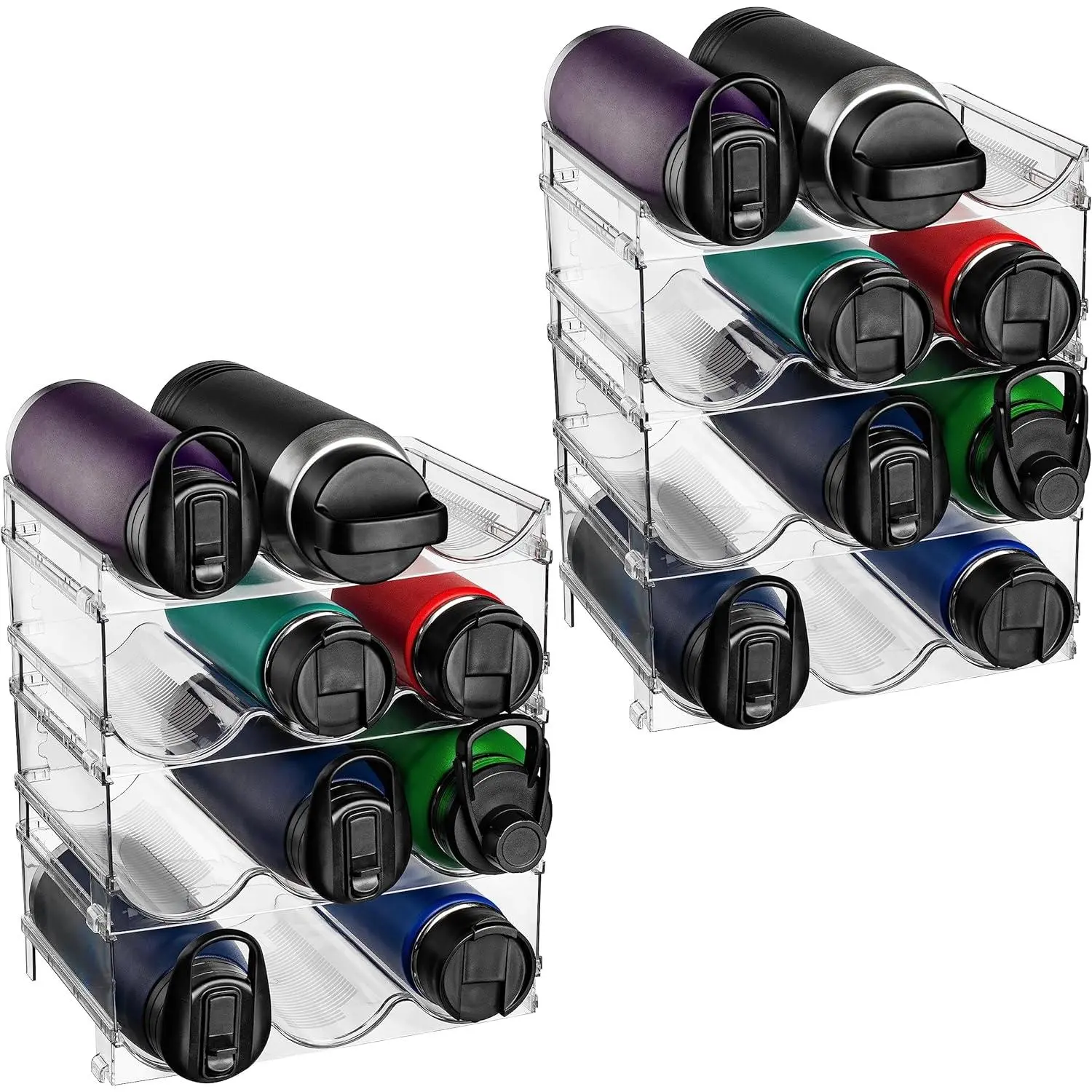 4 Pack Water Bottle Organizer, Stackable Transparent Plastic Storage Rack for Cabinet, Pantry, and Fridge, Kitchen Organization, Home Organization