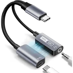 USB-C to 3.5mm Audio Adapter and Charger 2 in 1 Headphone and Charger Type C Audio Adapter with PD 60W   Dongle  for  17/16/15 Plus Pro Max, iPad Pro,  2