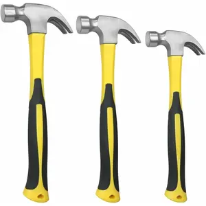 3 count Claw Hammer Set (20 oz, 16 oz, 8 oz) - Fiberglass Handle, Anti-Slip Grip, Polished Steel  - Framing, Carpentry &  Improvement Tools