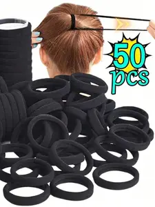 Women's Nylon Plain Style Hair Accessory, Hair Tie, Scrunchies, Durable & Comfortable for Ponytails/buns/everyday Use, 50/100pcs Pack