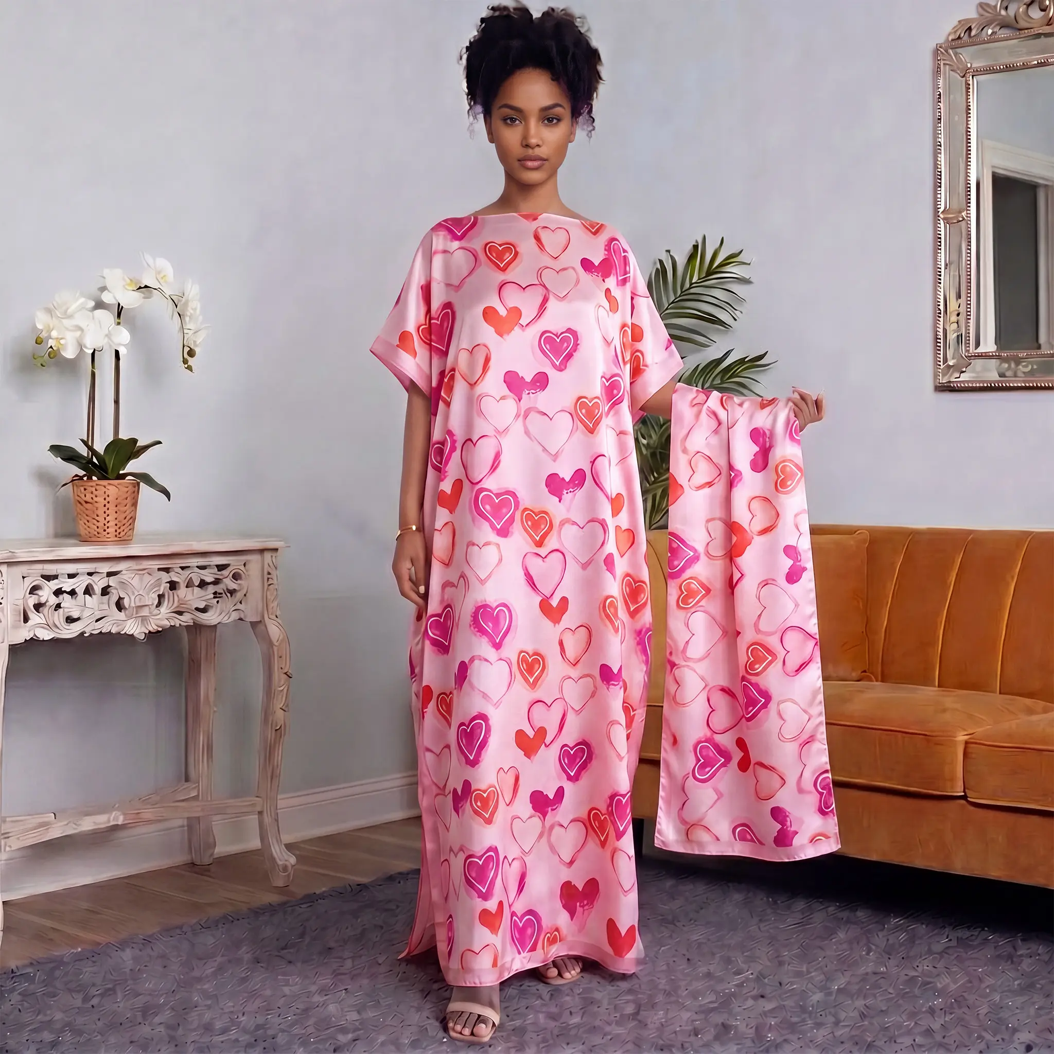 MOOMOO women’s floral print cover-up dress with shawl, bohemian scarf, floral pattern scarf, everyday wear, fashionable Bohemian accessory for women and girls for all seasons, casual summer style