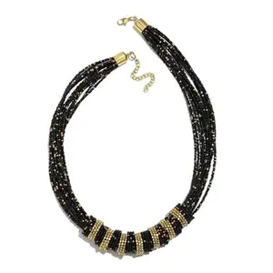 Black Gold Seed Beads Multi Strand Big Chunky Choker Layered Beaded Necklace for Women Jewelry Size 30" Boho Western Birthday Christmas Gifts