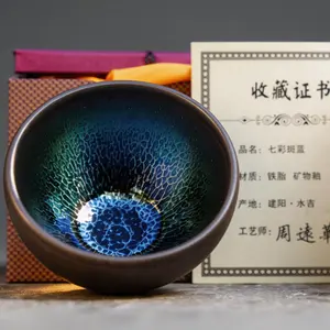 Iridescent Blue Dragon Scale JianZhan Tenmoku Cup Unique Masterpiece Song Dynasty Collectible Art Gift