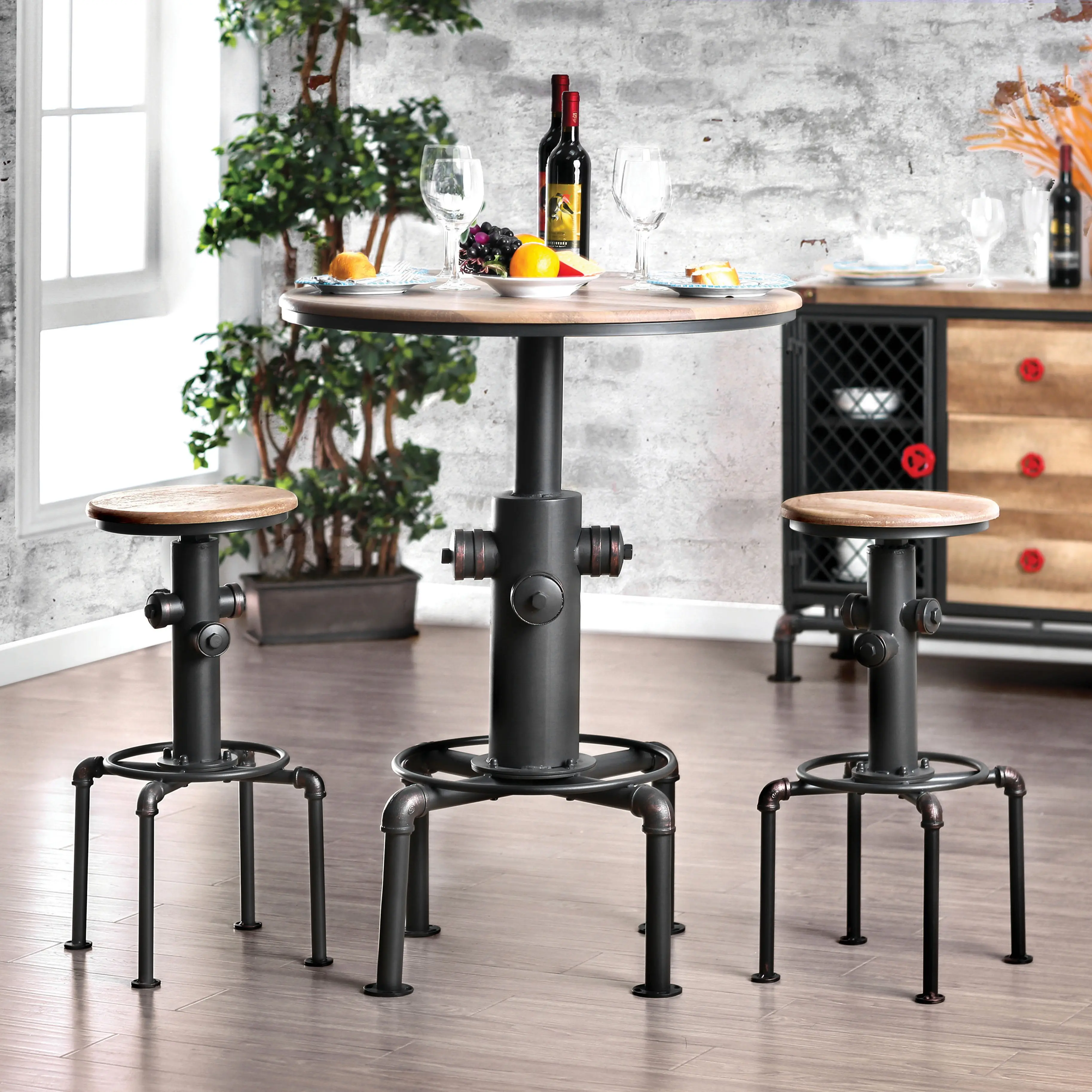 Foskey Industrial Swivel Bar Stools (Set of 2) by Furniture of America, for Home Interior Indoor Furniture Use