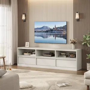 OP-Mid Century Modern TV Stand 70" - Heavy Duty Steel-Framed Entertainment Center with Sliding Barn Doors, Open Shelving & Storage Drawer, Fits TVs up to 85", Rustic Oak and Black Finish, Ideal for Living Room & Bedroom