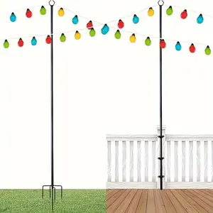 2 Pieces 10 Feet Adjustable Outdoor Metal String Light Pole Lighting Stand Can Hang LED Lights, Suitable for Outdoor, Backyard Accessories, Garden, Wedding, Party, Adjustable