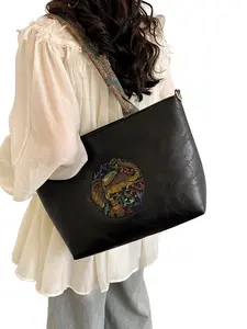 Ethnic Style Elephant Embossed Leather Tote Bag, Women's Large Capacity Vintage Shoulder Handbag, Durable Casual Backpack for Work and Travel, Elegant Embossed Bag
