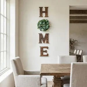 Wooden "HOME" Wall Decor with Artificial Wreath |   Modern Farmhouse Front Door Sign |   Aesthetic Entryway Welcome Hanger |   2026 Home Refresh Essential