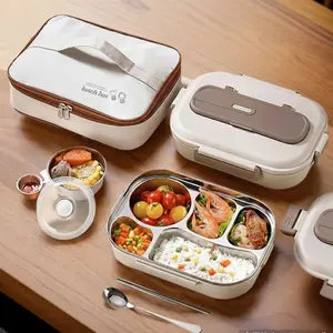 4-Grid Lunch Box Set with Cutlery Soup Bowl & Insulated Bag Portable Container for Adults Students Easy Portability Meal Storage