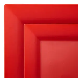 Red Square Plastic Plates Dinnerware Value Set