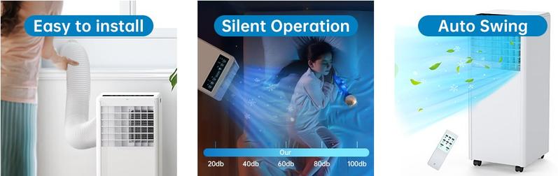 GARVEE Portable Air Conditioner, 8,000 BTU Air Conditioner Cools up to 350 Sq.ft, Portable AC Built-in Cool with Dehumidifier and Fan Modes, Remote Control and Installation Kits, 50dB, White