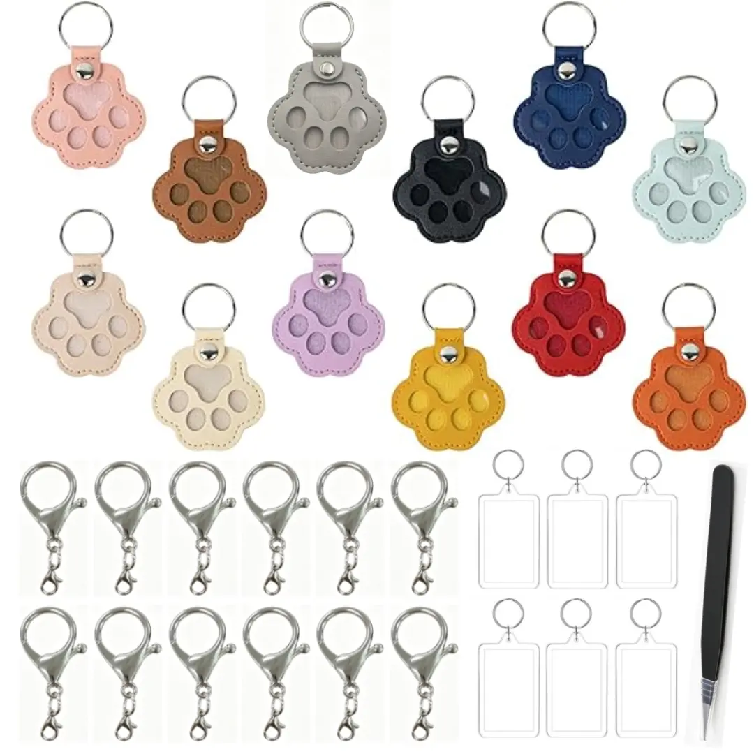 31Pcs Personalized Pet Memorial Gifts for Dogs - Custom Name Paw-Shaped Leather Keychain, Refillable Keepsake for Bag or Key
