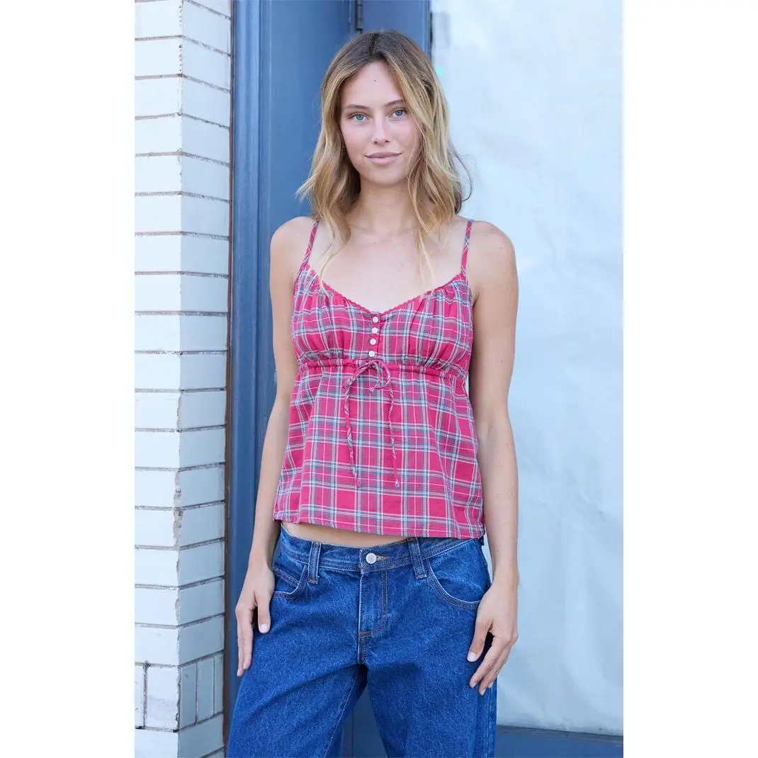 John Galt Women's Red Plaid Tiffany Tank Top