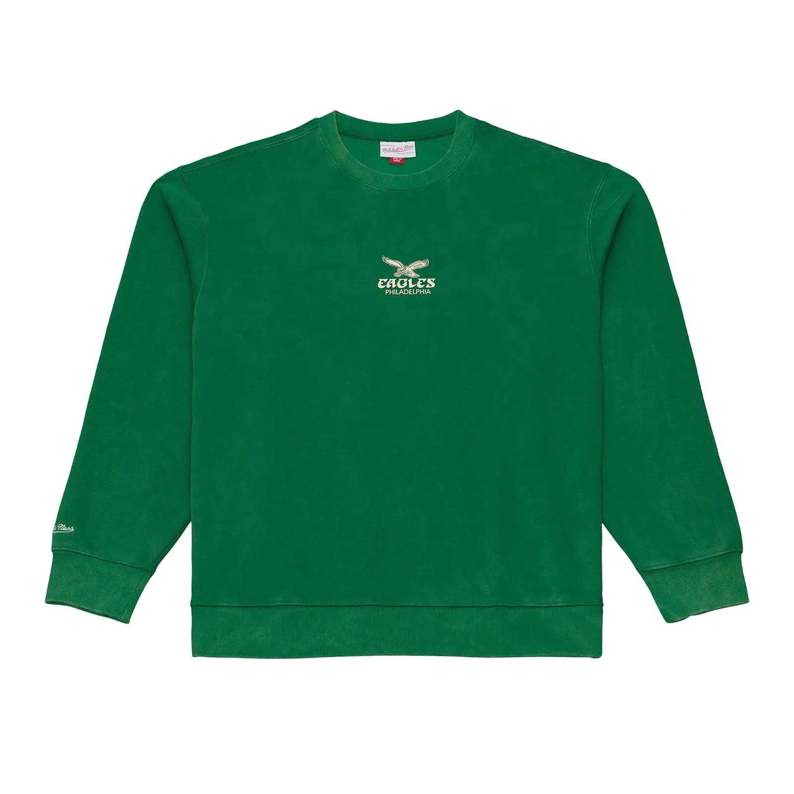 Philadelphia Eagles Kelly Green Core Essentials Fleece Sweatshirt NFL Throwback Crewneck Vintage Fan Gear Mitchell & Ness