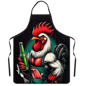 1pc Funny Fashionable Strong Muscle Rooster Cute Cartoon Cat Dog Men'S And Women'S Apron, Sleeveless Kitchen Cooking Apron, Kitchen Home Work Clothes, Kitchen Supplies Black Household Items