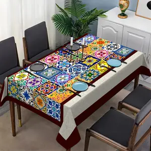 Vintage Bohemian style patchwork printed tablecloth, suitable for restaurant dining table layout, enhances spatial artistic sense, and perfectly blends with modern minimalist furniture.