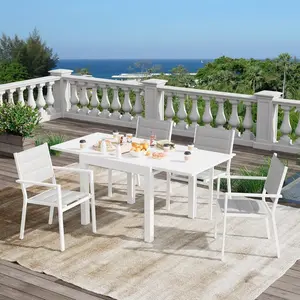 【GARVEE】Aluminum Expandable Patio Table, Extendable Outdoor Dining Table Set for 4-6 Persons with Aluminum Slat Tabletop and Frame, Ideal for Backyard, Deck, Porch in Dark Grey or White