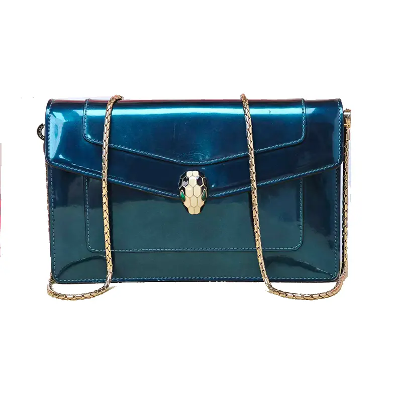Pre-owned Bvlgari Serpenti Turquoise Snake head Buckle Patent Leather Shoulder & Crossbody Bag