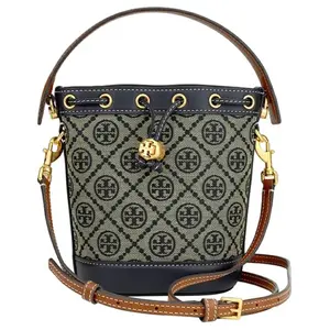 Tory Burch T Monogram Jacquard Drawstring Leather Bucket Bag for Women in Denim Blue