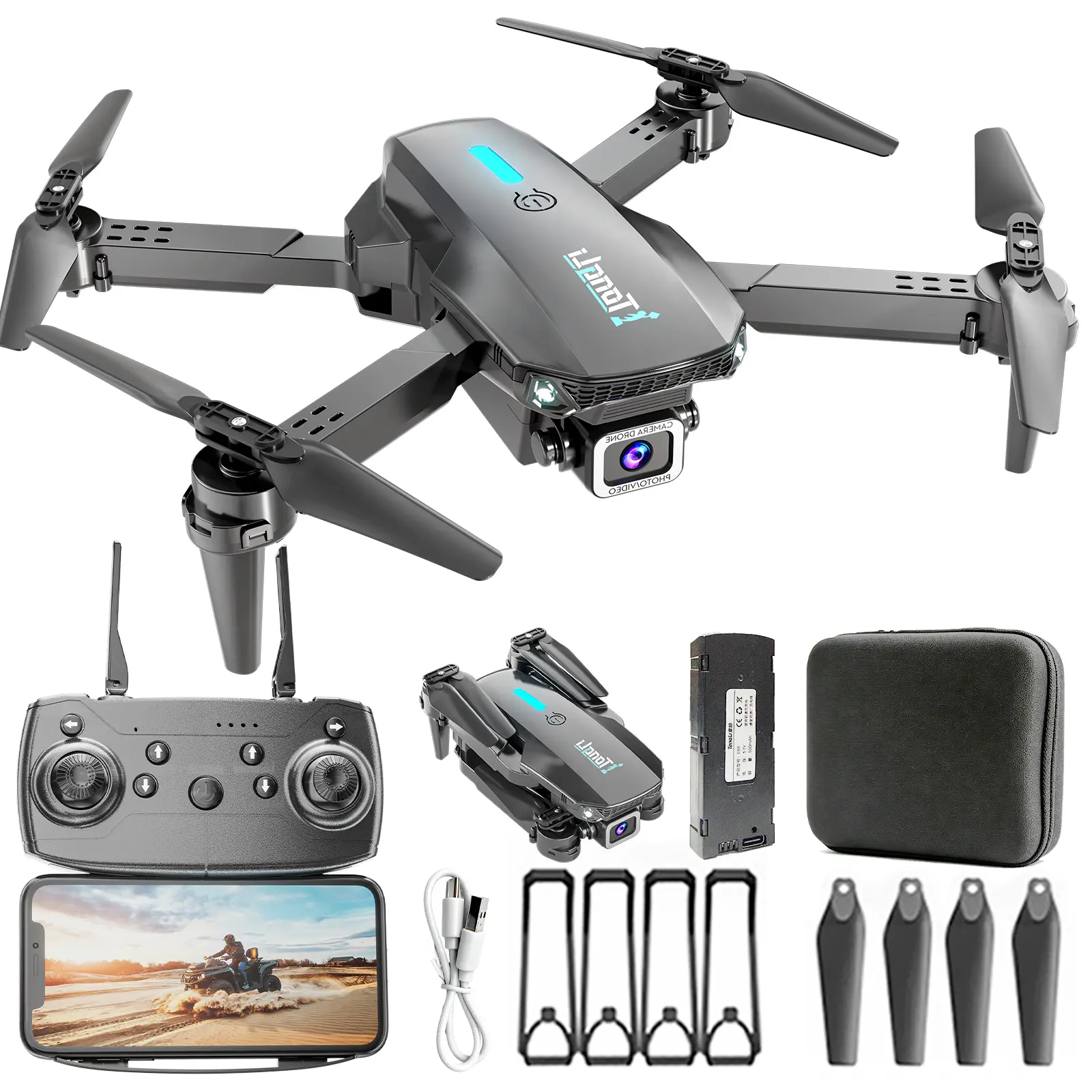 TongLi Foldable Drone, Entry-level Aerial Photography RC Drone, No Camera / Single Camera / Dual Camera, One-key Takeoff & Landing, 360° Stunt Flip, Optical Flow Hover, High-Tech, Birthday Gift, Holiday Gift, Comes with Storage Bag, Headless Mode