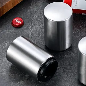 2 PCS Automatic Magnetic Beer Bottle Opener Stainless Steel Portable Pop the Top Wine Bottle Cap Catcher Quick Open No Damage Push Down Bartender Tools for Bar Home Kitchen Party Restaurant Utensils