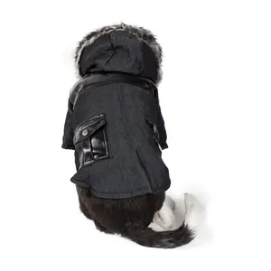 Pet Life Ruff-Choppered Denim Fashioned Wool Pet Coat