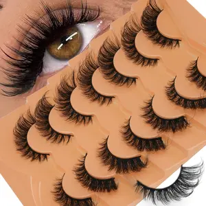 7 Pairs 3D Fluffy Cat Eye False Lashes, Volume Individual Lashes, Fluffy Lash Clusters, Durable False Eyelashes, Reusable, Easy to Wear, Natural Dense Effect, Suitable for Daily Makeup