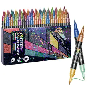 48/72/96 Colors Glitter Effect Brush Markers,Dual Tip Dual Color 1-5mm Soft Brush Shimmer Marker for Doodle Writing, Glitter Art Crafts Adults DIY Crafts Greeting Birthday Cards Making, Art Supplies
