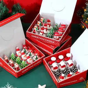 Christmas 12-Piece Set Candles Santa Tree Snowman Festive Romantic Decorations Candlelight Dinner Christmas Painted Small Candles