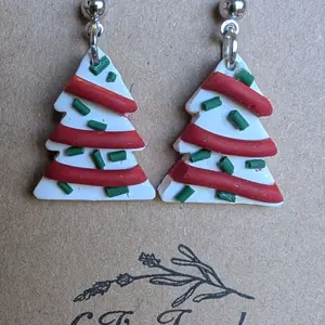 Clay Christmas Cake Earrings on Silver Hypoallergenic Posts