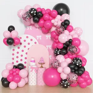 153pcs Pink & Black Balloon Arch Kit – Includes Confetti, Polka Dot & Latex Balloons in Various Sizes for Mouse-Themed Birthday or Baby Shower Decor