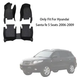 Full Set Nappa PU Leather Car Floor Mat For Hyundai Santa fe 2006-2009 5 Seats Front And Rear Cushion Slip-Resistant Wear-Resistant Auto Interior Accessories Floor Mats For Car Car Accessory