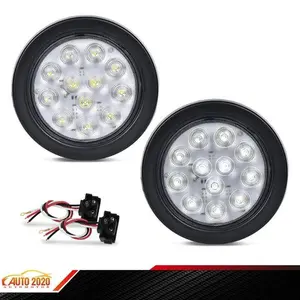 For Trailer Truck Pair 4" Clear Lens Round 12 LED 12V Reverse Backup Tail Lights