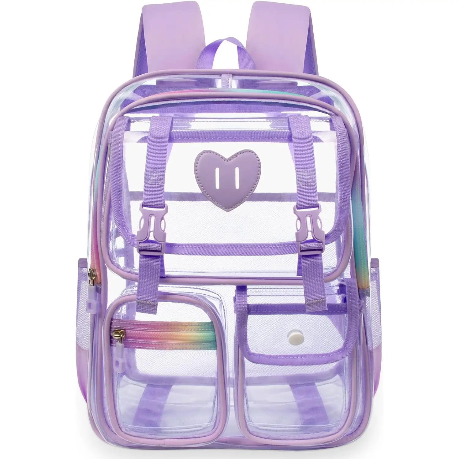 Clear Backpack for Girls Women Heavy Duty Transparent Bookbag School Backpack with Mesh Pockets Stadium Approved See through Backpack (Purple) Ujemin