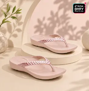Aetrex Vicki Braided Thong Sandal - Light Pink Gloss | Arch Support Sandals for Foot Pain Relief & All-Day Comfort | Lightweight Walking Flip Flops