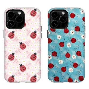 Cute Ladybug & Floral Pattern Phone Case | Aesthetic Cottagecore Cover For iPhone 17 Pro Max 16 15 14 13 12 11 for Samsung S21 S22 S23 S24 S25 Phone Case | Tough Phone Case | Gift for Him/Her