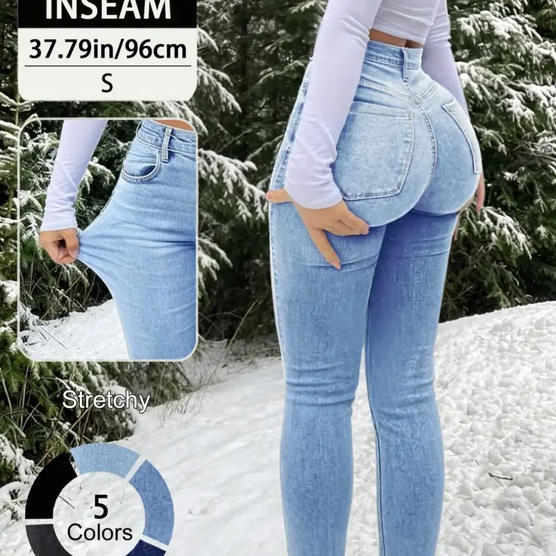 20789# New Elegant Casual Slim-Fit High Waist Long Pants for Women, All-Season Button Fly Trousers, Plain Surface, Unlined