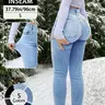 20789# New Elegant Casual Slim-Fit High Waist Long Pants for Women, All-Season Button Fly Trousers, Plain Surface, Unlined