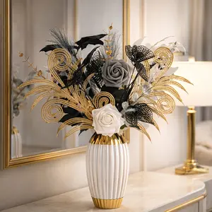 Silver Eucalyptus, Gold Hornleaf, Artificial Reeds, Maple Leaves Bouquet, Minimalist Dark Style, Desktop Centerpiece, Durable Plastic, All Seasons, Artificial Flower Arrangements