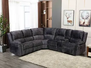 8019-GRY 3 pc Latitude run herald grey fabric power motion sectional sofa with consoles and USB power plugs