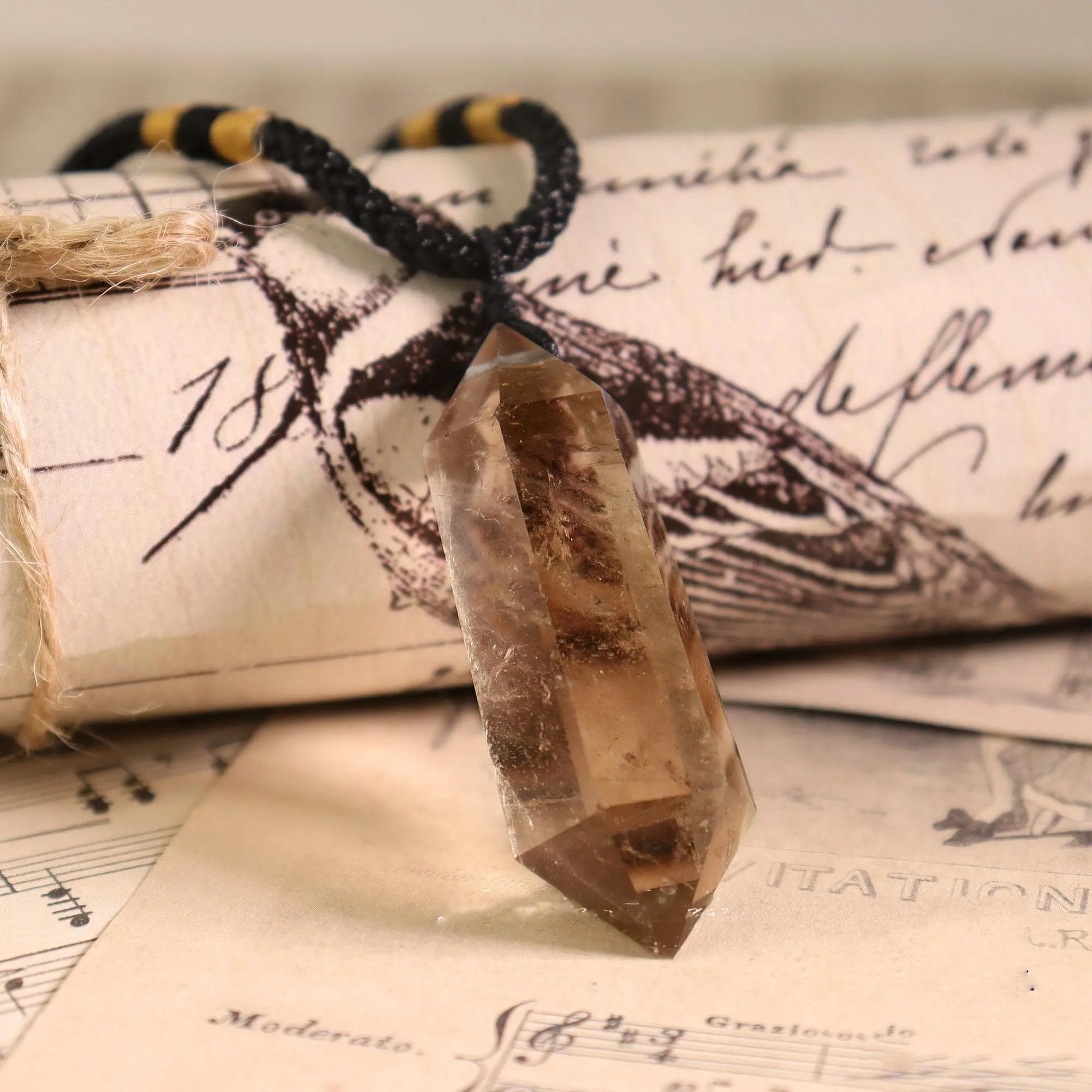 Natural Smoky Quartz Stone Wand Double Points Pendant Healing Spiritual Protection Crystal Charm Necklace Gemstone Jewelry Smokyquartz for Calmness & Positive Thoughts