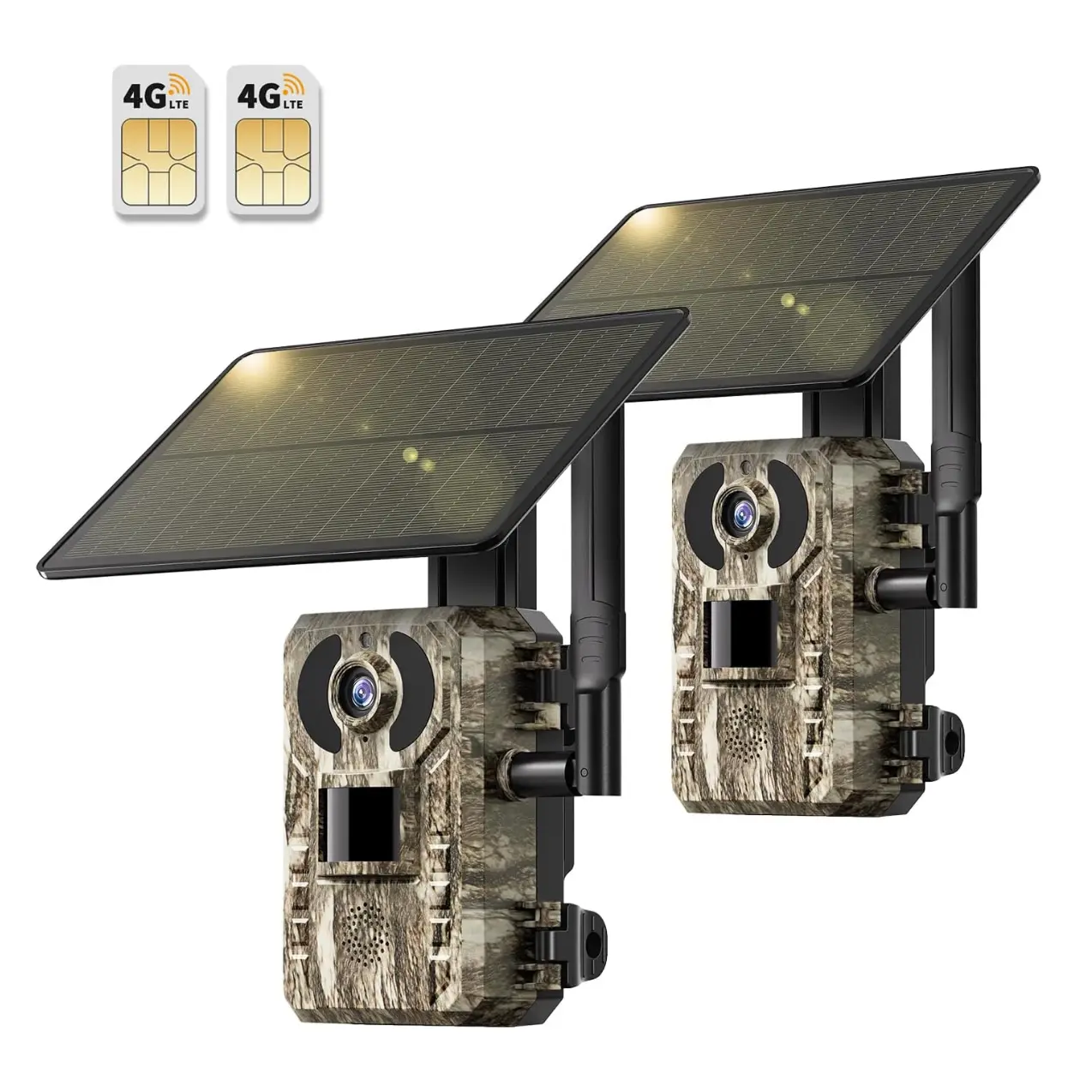 2-Pack Solar LTE Outdoor Security Camera, 4G Cellular Tracking Camera with 2.7K Live View, Phone APP Remote Live View and Playback, Motion Activated and 0.2 Seconds Trigger Time, Automatic HD Night Vision, Built-in SIM Card