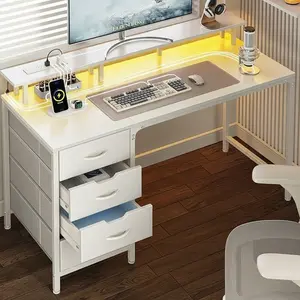 Computer Desk with Power Outlets & RGB LED Lights, Gaming Desk with 4 Drawers & Monitor Stand, Home Office Desk with USB/Type-C Charging Hub for Small Spaces, Black