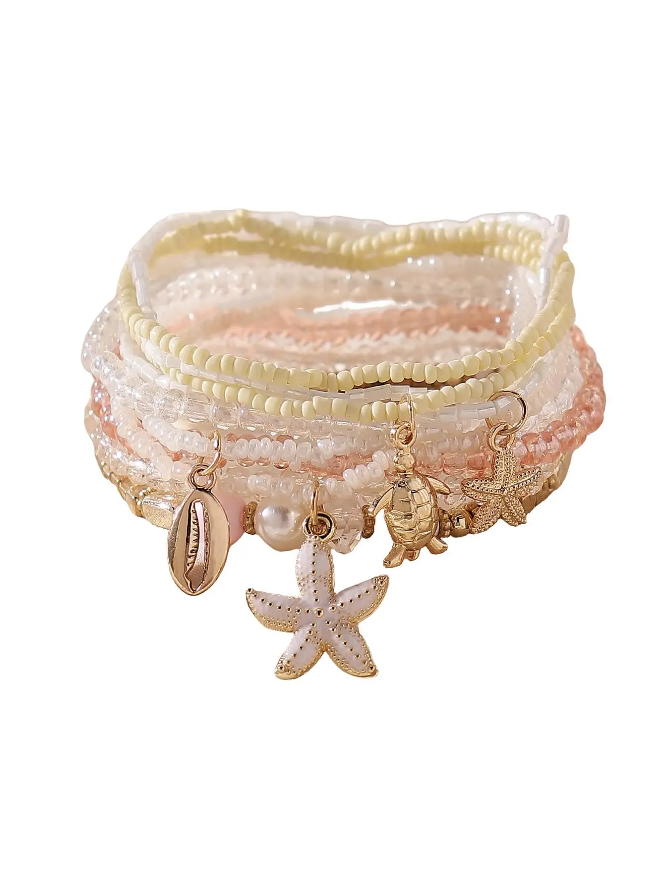 Boho Summer Beach Handmade Bracelet Set, Turtle Shell Starfish Pendants, Elastic Beaded Wristbands, Perfect Gift for Parties & Travel, Bohemian Bracelets, Beaded Bracelet Sets