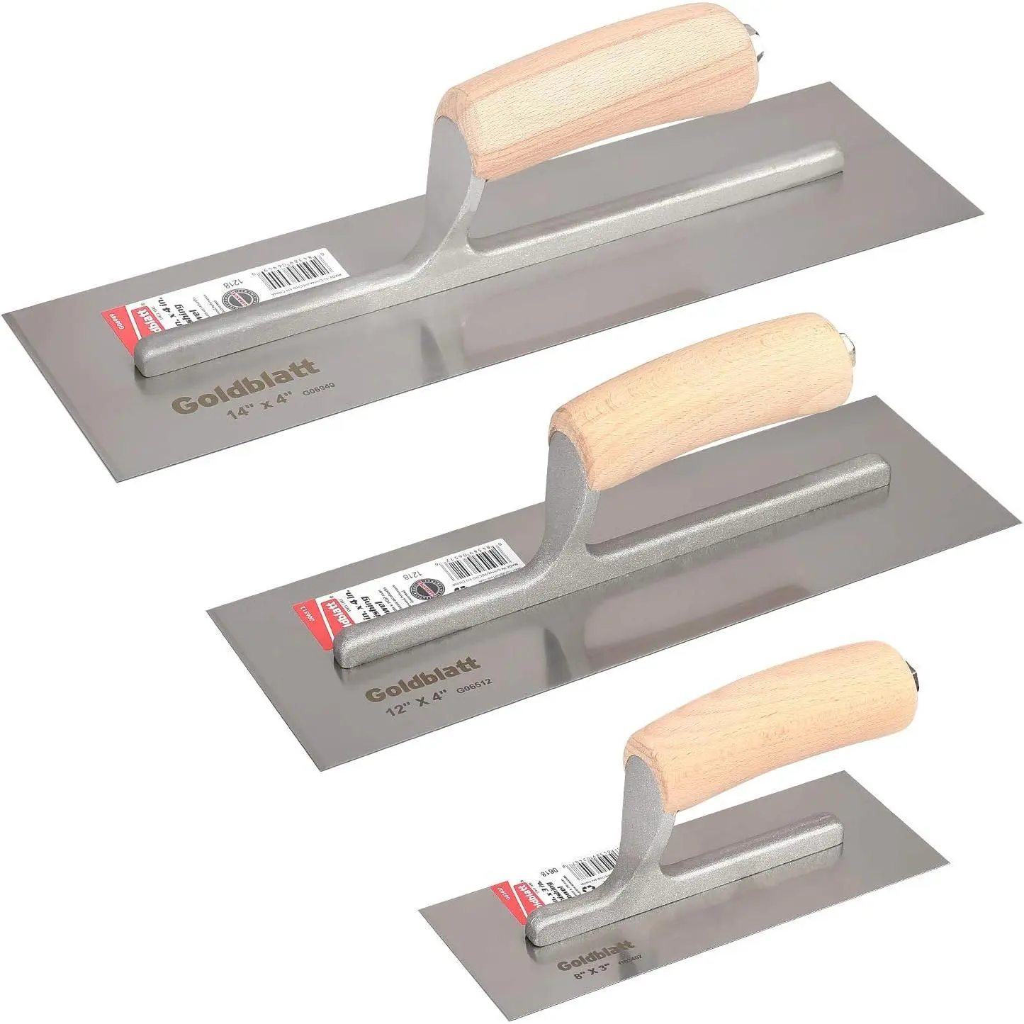 3 Pieces Drywall Trowel, Carbon Steel Finishing Masonry Trowel Set Includes 14'' x 4'', 12'' x 4'', 8'' x 3'', Lightweight Wood Handle, Plastering Trowel for Sheetrock Wallboard Plasterboard