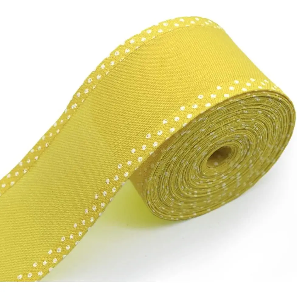 Yellow Wired Edge Ribbons 2.5" 10 Yards  Spring Solid Decoration Fabric Craft Burlap Wrapping Ribbon for Holiday Party DIY Wedding Wreaths Bow