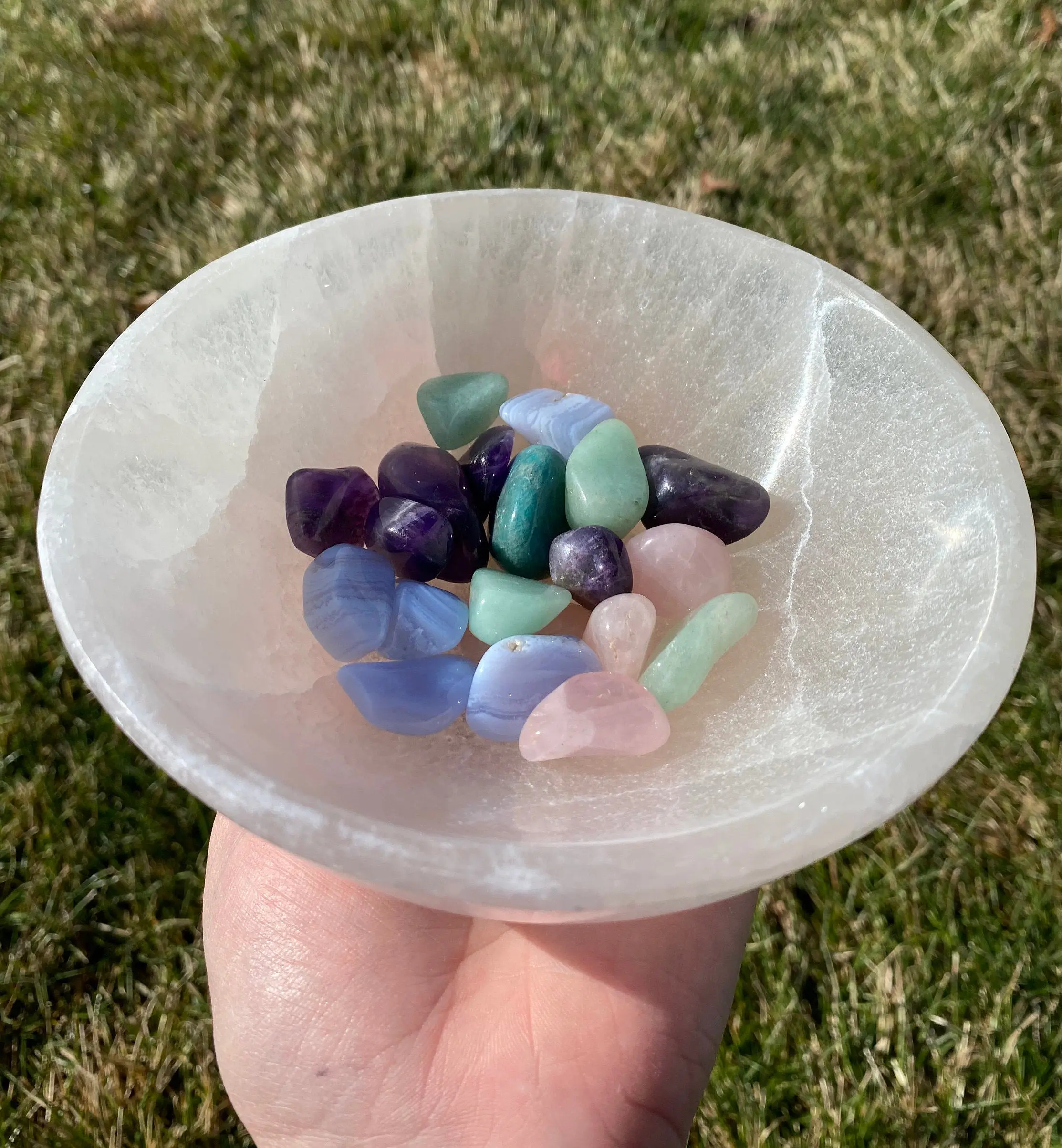Selenite Bowl - Polished Round Stone Bowl - Satin Spar Selenite Dish - Home Decor